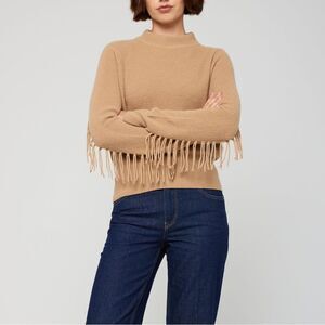 BRODIE CASHMERE sophia fringe sweater in Camel Sophia Fringe Cashmere Knit